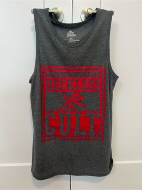 Young and Reckless Graphic Tank Top - Charcoal with Red Print